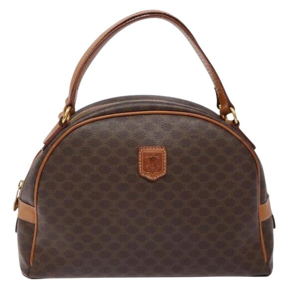 CELINE Macadam Canvas Hand Bag Pvc Leather Brown Gold - Picture 2 of 12